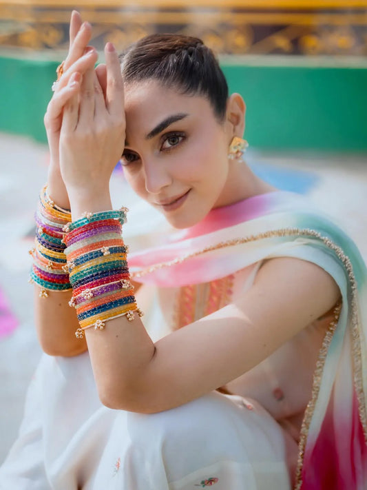 Multi-Color Viral Kashmiri Bangles Set-1 dozen - (4 Ghunghru Kara 12 Bangles)