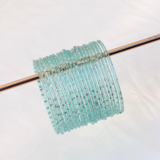Viral Kashmiri Glass Bangle Set-1 dozen - Ice Blue