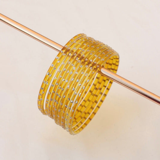 Viral Kashmiri Glass Bangle Set-1 dozen - Mustard Yellow