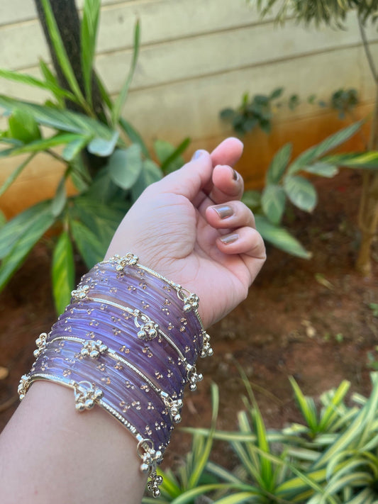 Viral Kashmiri Ghungroo Glass Bangle Set-1 dozen - Lilac (12 Simple 4 Ghungroo Bangles)