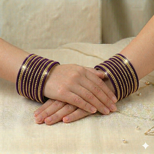 Kids Metal Bangles - Dark Purple with Golden ( 2 dozen ) 0-6 year Age